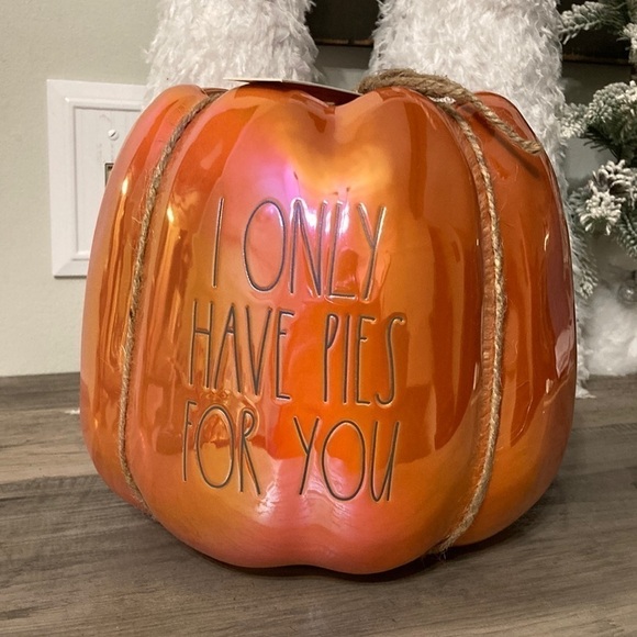 Rae Dunn I ONLY HAVE PIES FOR YOU ORANGE LUSTRE CERAMIC PUMPKIN PLANTER - Picture 1 of 11